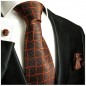 Preview: Krawatte rotbraun mit Einstecktuch und Manschettenknöpfe