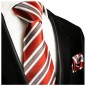 Preview: Krawatte rot grau gestreift Seide mit Einstecktuch