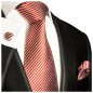 Preview: Krawatte rot weiß gestreift Seide mit Einstecktuch und Manschettenknöpfe