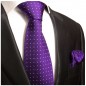 Preview: Krawatte lila violett gepunktet Seide mit Einstecktuch