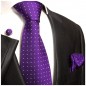 Preview: Krawatte lila violett gepunktet Seide mit Einstecktuch und Manschettenknöpfe