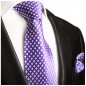 Preview: Krawatte lila violett gepunktet Seide mit Einstecktuch