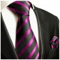 Preview: Krawatte pink schwarz gestreift Seide mit Einstecktuch