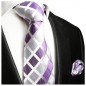 Preview: Extra lange Krawatte 165cm - Krawatte Überlänge - silber lila kariert