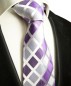 Preview: Extra lange Krawatte 165cm - Krawatte Überlänge - silber lila kariert