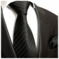 Preview: Krawatte schwarz uni gestreift Seide mit Einstecktuch