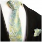 Preview: Extra lange Krawatte 165cm - Krawatte silber grün gelb floral