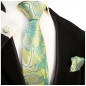Preview: Extra lange Krawatte 165cm - Krawatte silber grün gelb floral