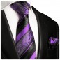 Preview: Krawatte lila schwarz barock gestreift mit Einstecktuch