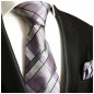 Preview: Extra lange Krawatte 165cm - Krawatte Überlänge - silber lila Schottenmuster