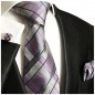 Preview: Krawatte lila violett Schottenmuster mit Einstecktuch und Manschettenknöpfe