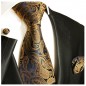Preview: Krawatte braun paisley mit Einstecktuch und Manschettenknöpfe