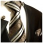Preview: Krawatte schwarz barock gestreift Seide mit Einstecktuch und Manschettenknöpfe