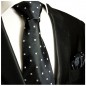 Preview: Krawatte schwarz gepunktet Seide mit Einstecktuch