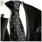 Preview: Krawatte schwarz gepunktet Seide mit Einstecktuch und Manschettenknöpfe