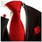 Preview: Krawatte rot uni paisley Seide mit Einstecktuch und Manschettenknöpfe