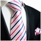Preview: Krawatte pink rosa blau gestreift Seide mit Einstecktuch