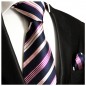 Preview: Krawatte dunkelblau pink gestreift mit Einstecktuch 608