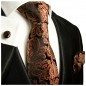 Preview: Krawatte braun paisley mit Einstecktuch und Manschettenknöpfe