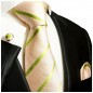 Preview: Krawatte lachs grün gestreift mit Einstecktuch und Manschettenknöpfe