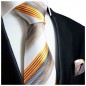Preview: Krawatte gold grau mit Einstecktuch