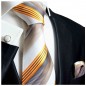 Preview: Krawatte gold grau mit Einstecktuch und Manschettenknöpfe