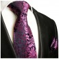 Preview: Krawatte pink blau floral Seide mit Einstecktuch