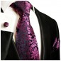 Preview: Krawatte pink blau floral Seide mit Einstecktuch und Manschettenknöpfe