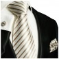 Preview: Krawatte cappuccino braun mit Einstecktuch und Manschettenknöpfe