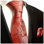 Preview: Krawatte rot gold blau paisley Seide mit Einstecktuch