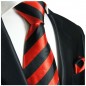 Preview: Krawatte rot schwarz gestreift Seide mit Einstecktuch