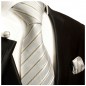 Preview: Krawatte hellblau gold gestreift mit Einstecktuch und Manschettenknöpfen 720