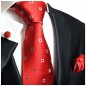 Preview: Krawatte rot kariert Seide mit Einstecktuch und Manschettenknöpfe