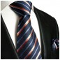 Preview: Krawatte blau orange gestreift mit Einstecktuch 722