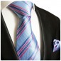 Preview: Krawatte hellblau pink gestreift mit Einstecktuch 727