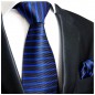 Preview: Krawatte blau gestreift mit Einstecktuch 765