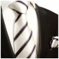 Preview: Krawatte blau weiss gestreift mit Einstecktuch Seide 782