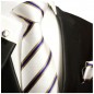 Preview: Krawatte blau weiss gestreift mit Einstecktuch und Manschettenknöpfe Seide 782