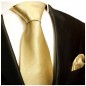 Preview: Krawatte gold braun uni mit Einstecktuch