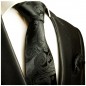 Preview: Krawatte schwarz uni paisley Seide mit Einstecktuch