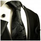 Preview: Krawatte schwarz uni paisley Seide mit Einstecktuch und Manschettenknöpfe