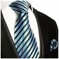 Preview: Krawatte türkis blau mit Einstecktuch gestreift Seide 831