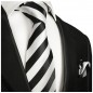 Preview: Krawatte schwarz weiß gestreift Seide mit Einstecktuch