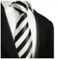 Preview: Schwarz weiße Krawatte gestreift Seide