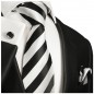 Preview: Krawatte schwarz weiß gestreift Seide mit Einstecktuch und Manschettenknöpfe