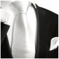 Preview: Krawatte weiß uni satin Seide mit Einstecktuch und Manschettenknöpfe