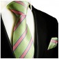 Preview: Extra lange Krawatte 165cm - Krawatte Überlänge - grün pink gestreift