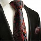 Preview: Krawatte schwarz rot blau paisley Seide mit Einstecktuch