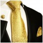 Preview: Krawatte gold barock Seide mit Einstecktuch und Manschettenknoepfe
