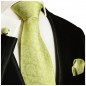 Preview: Krawatte grün floral mit Einstecktuch und Manschettenknöpfe